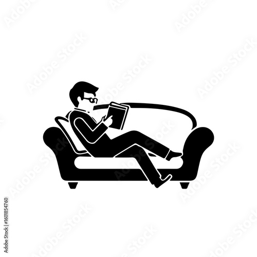 Black & White Icons: Cozy Sofa Reading
A comforting collection of black and white icons featuring people reading books on a cozy sofa. These inviting visuals are perfect for projects related to relax
