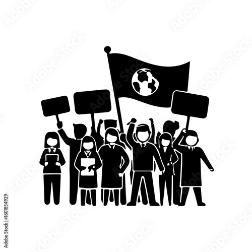 Speak Up for Earth: Black and White Environmental Demo Icons
Visually appealing black and white icons illustrating groups of people speaking up and demonstrating for environmental protection