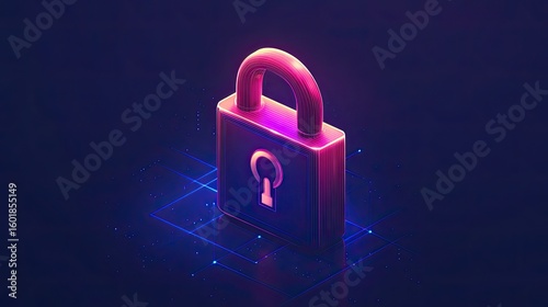 Isometric Padlock Icon on Blue Digital Background, Symbolizing Cyber Education in IT Security 