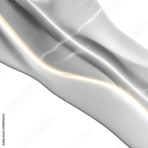Abstract grayscale image depicting a flowing, luminous, silken fabric with subtle, light-catching folds and a central, glowing streak