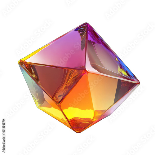 A vibrant, multifaceted gemstone, rendered in a hyperrealistic style, displays a captivating interplay of warm and cool colors, with highlights suggesting a polished, reflective surface