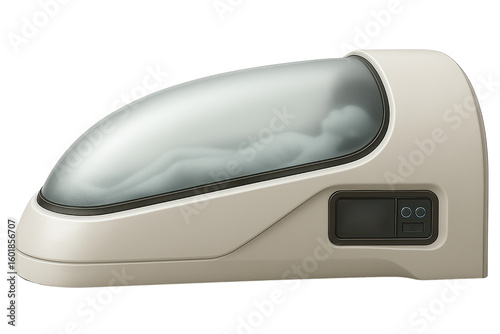 Futuristic hypersleep pod for long-duration space travel on a transparent background