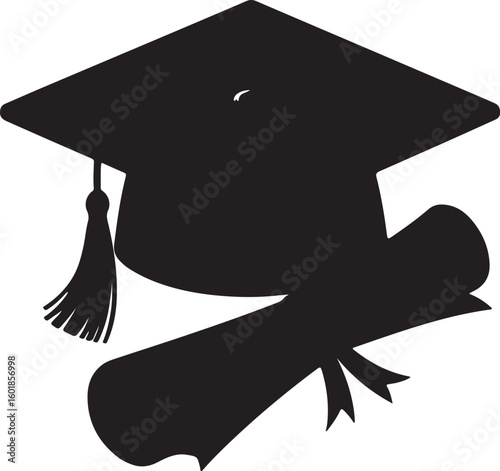 "Vector color design of a graduation cap with diploma scroll,