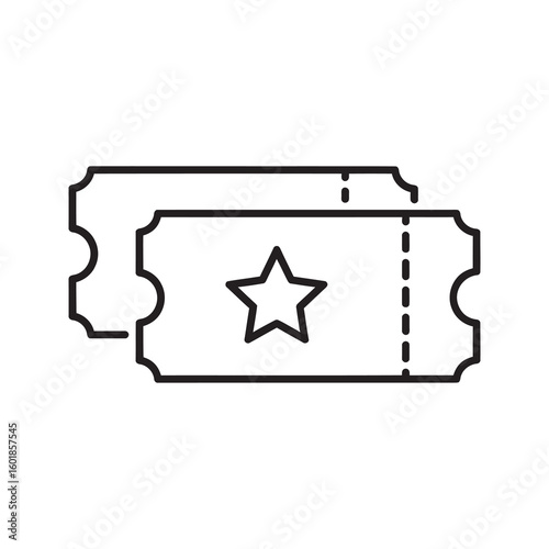 Two event tickets line icon with star for cinema admission concert pass or festival entry representing entertainment access coupon vector