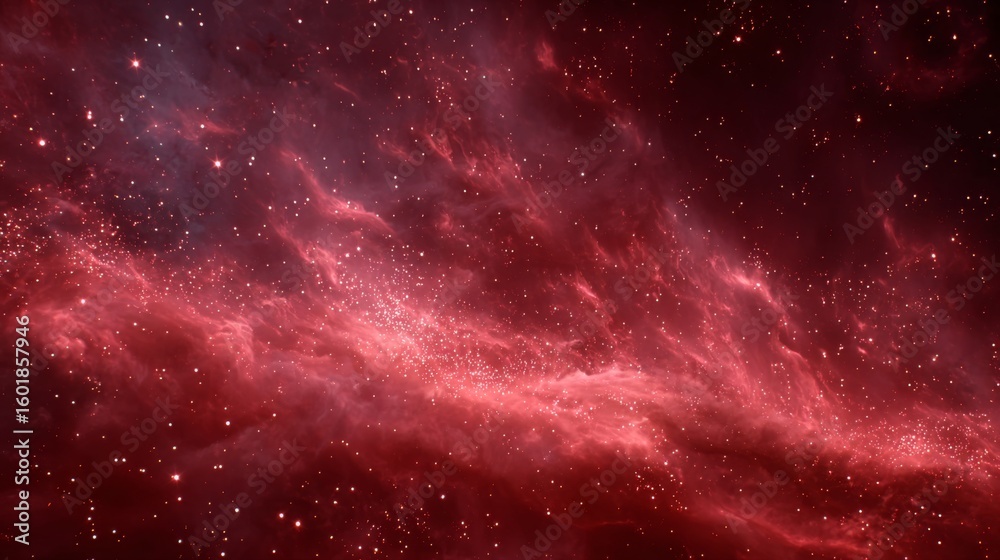 Fototapeta premium Stunning Red Cosmic Nebula with Stars and Gas Clouds in Deep Space Background for Astrophotography Projects