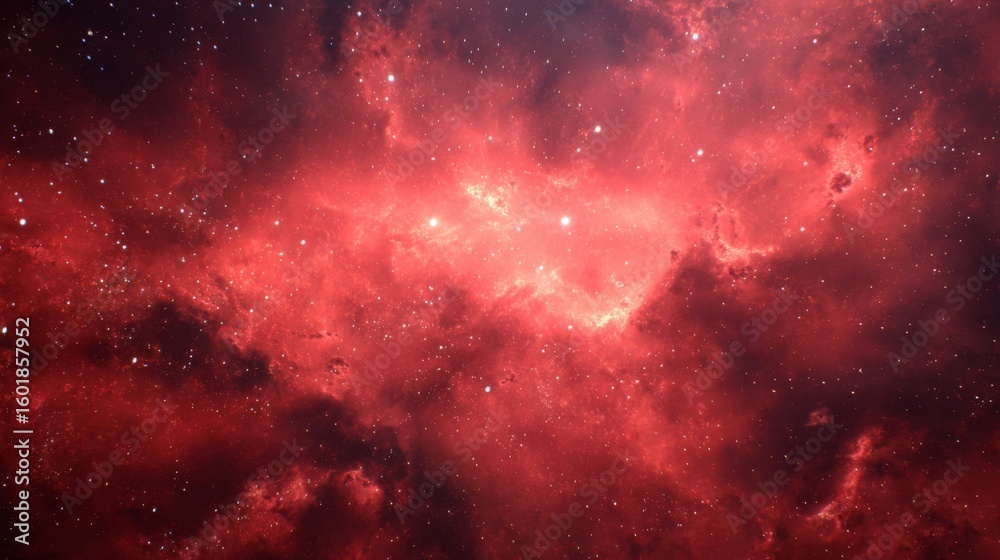 Fototapeta premium Ethereal Red Nebula with Vibrant Stars and Cosmic Dust in Deep Space