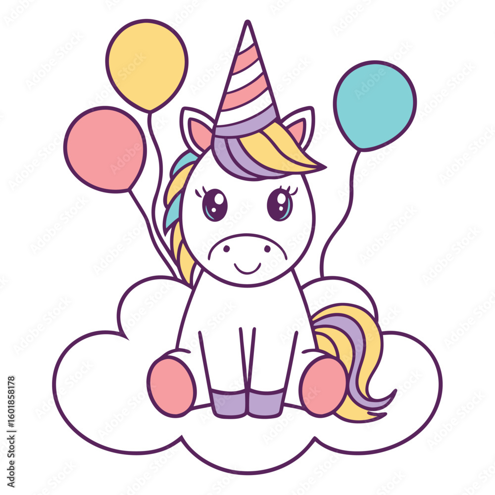 Fototapeta premium Happy birthday, clown holding balloons at a fun cartoon party for kids