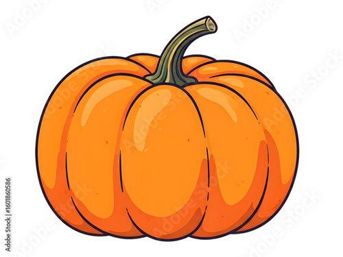 Vibrant Orange Pumpkin Illustration with Pixel Art Style on Transparent Background