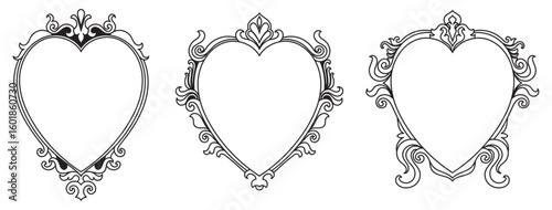Vintage line drawing heart illustration, wedding card element