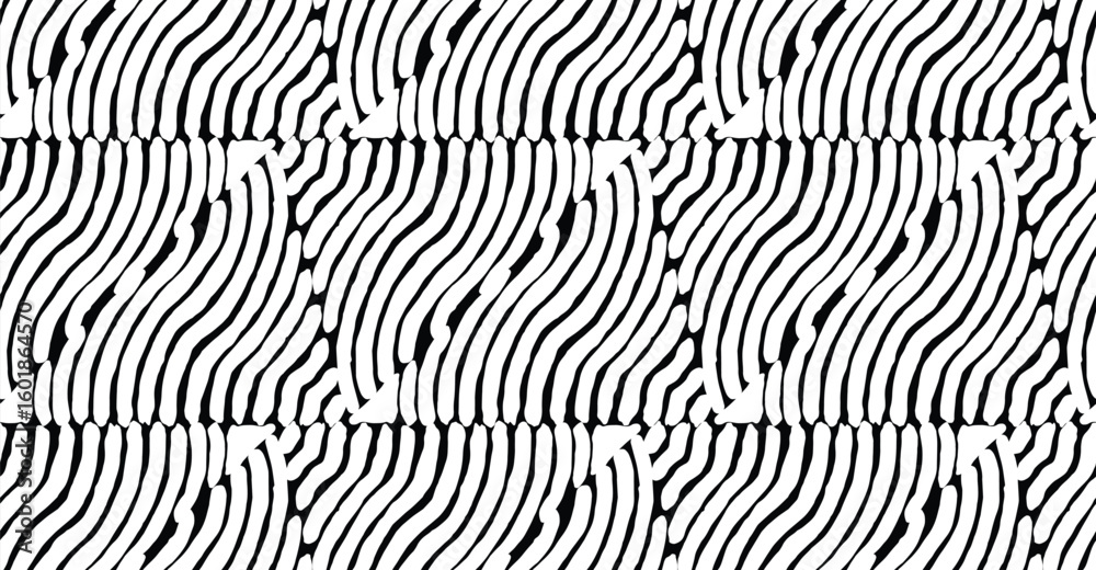 Fototapeta premium Hand drawn brush line abstract triangles seamless pattern, Japanese ethnic and tribal wood carving, block print texture background. Simple geometric graphic for textile, decoration, carpet