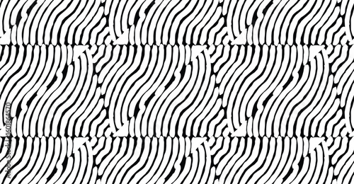 Hand drawn brush line abstract triangles seamless pattern, Japanese ethnic and tribal wood carving, block print texture background. Simple geometric graphic for textile, decoration, carpet