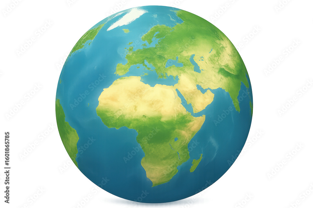 Naklejka premium Earth globe rotating, showing europe and africa continents, on transparent background, ideal for educational and environmental projects