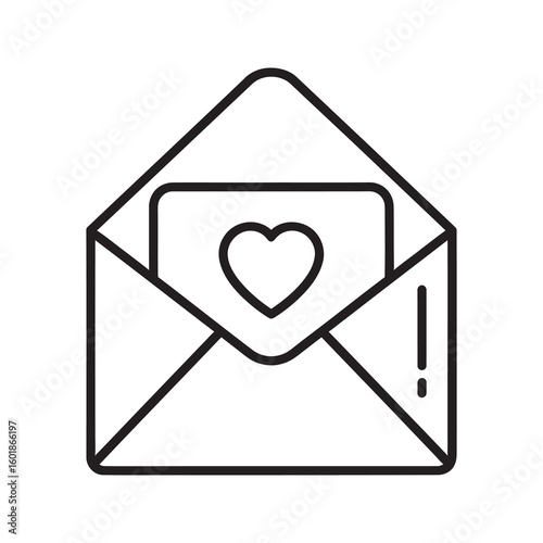 Love letter icon with open envelope showing heart card for romance valentine day and wedding invitation representing passion and affection message