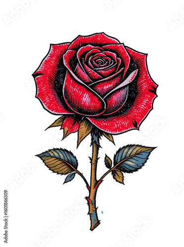 Vivid Red Rose Pixel Art with Black Background and Detailed Botanical Elements for Decorative Use