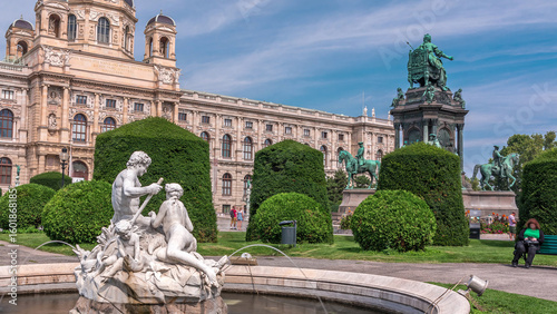 Photography Empress Maria Theresia Monument timelapse and Art History Museum in Vienna, Austria