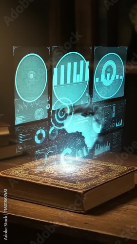 Holographic display emerging from an ancient book
