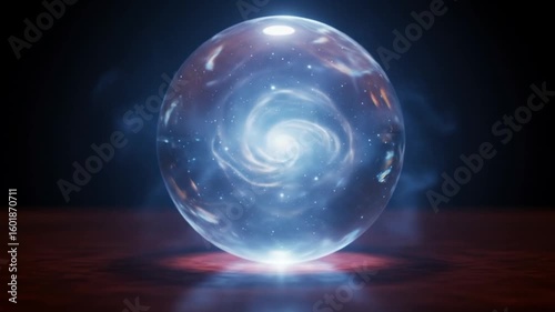Nebula swirling inside glass sphere