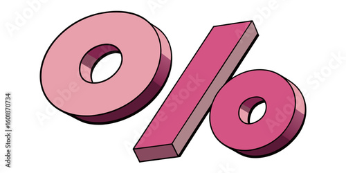 3D pink Percentage Symbol Icon on White Background  Finance, Discount, Sale or Data Concept Graphic vector illustration.