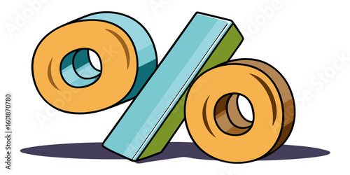 3D Percentage Symbol Icon on White Background  Finance, Discount, Sale or Data Concept Graphic vector illustration.