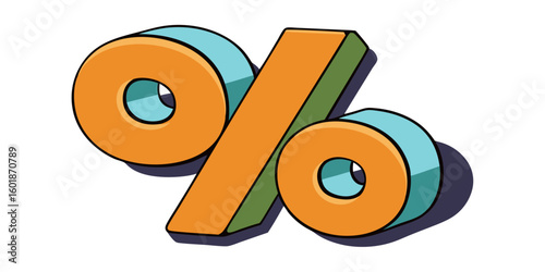 3D Percentage Symbol Icon on White Background  Finance, Discount, Sale or Data Concept Graphic vector illustration.