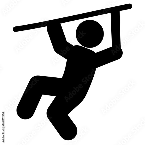 Stick figure hanging on a bar, demonstrating strength and physical fitness