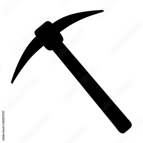 Black silhouette illustration of a pickaxe tool for mining and construction