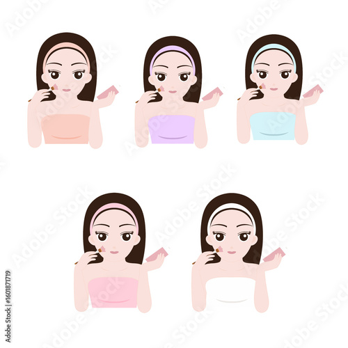 Young Woman Applying Clay Mask with a Brush Set
