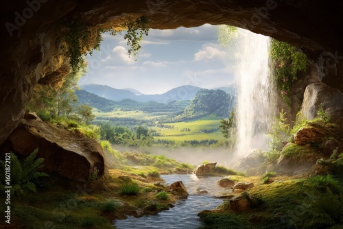Magical Waterfall View From Cave Entrance