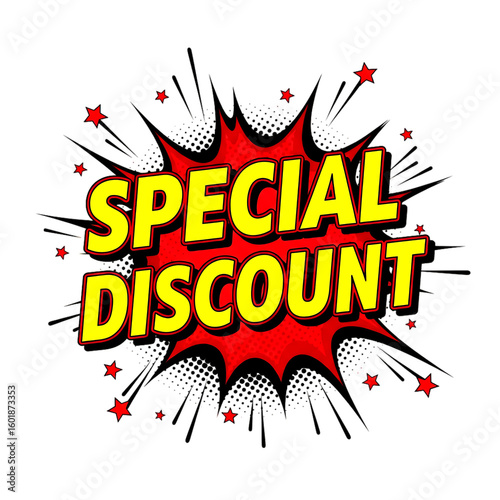 Yellow Special Discount Text on Red Burst with Stars isolated on a transparent background sale offer