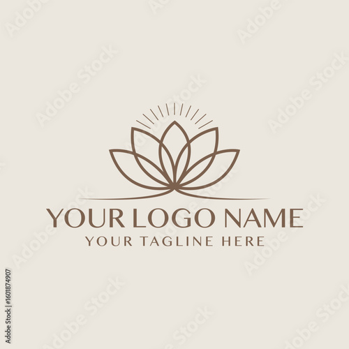 Minimalist Lotus Flower Logo Design with Radiant Lines  Elegant and Serene Branding Concept