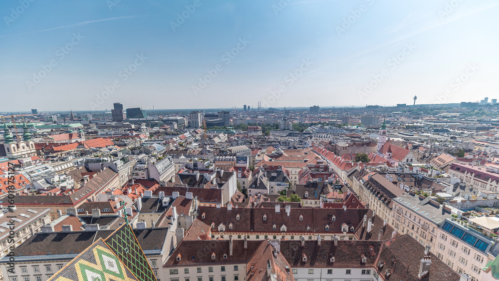Fototapeta premium Panoramic aerial view of Vienna, austria, from south tower of st. stephen's cathedral timelapse