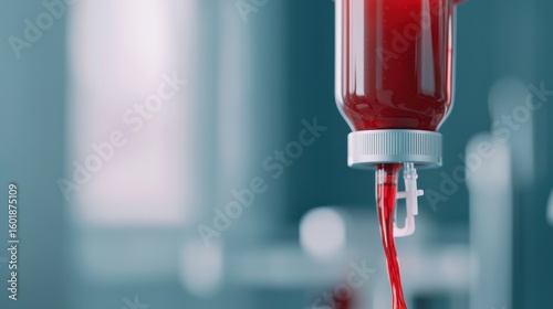 Close-Up of Blood Bag Filled with Donated Blood in Medical Environment for Healthcare Use