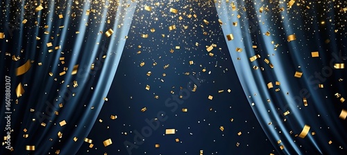 Navy blue curtains with gold confetti