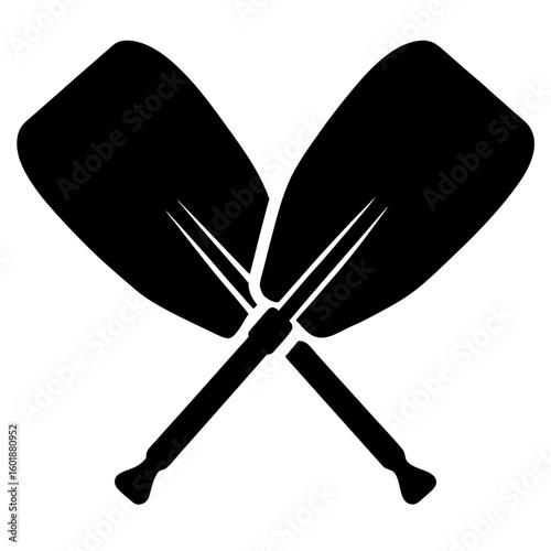 Crossed kayak paddles silhouette, representing recreation, outdoor activities, and water sports adventure