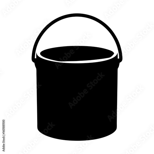 Simple Black Bucket Illustration on White Background Featuring a Curved Handle