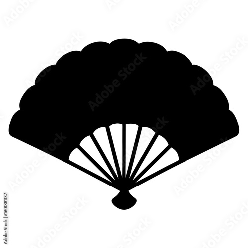 Elegant black silhouette of a traditional hand fan with scallop edge