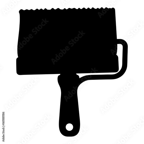 Black silhouette of a textured paint roller applicator with handle and opening