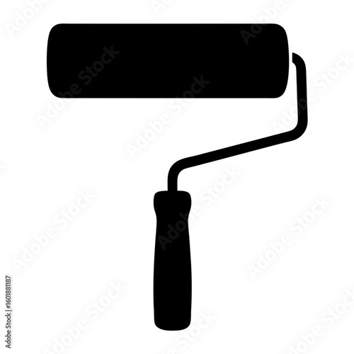 Silhouette of a paint roller with handle against a white background
