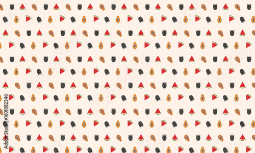Vibrant Fruit Medley Playful Pattern Featuring Watermelon, Papaya, and Blackberries for a Refreshing and Summery Aesthetic