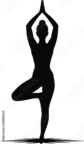 Woman tree pose silhouette yoga black