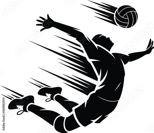 Volleyball player spiking ball action
