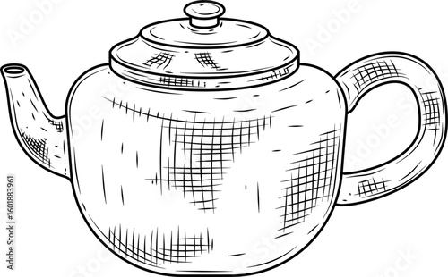 Side view teapot hand drawn ink sketch vector