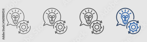 initiative line icon with circled arrows light bulb and gear