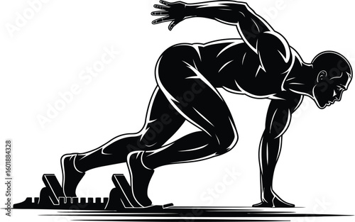 Athlete poised at starting blocks runner sprinter