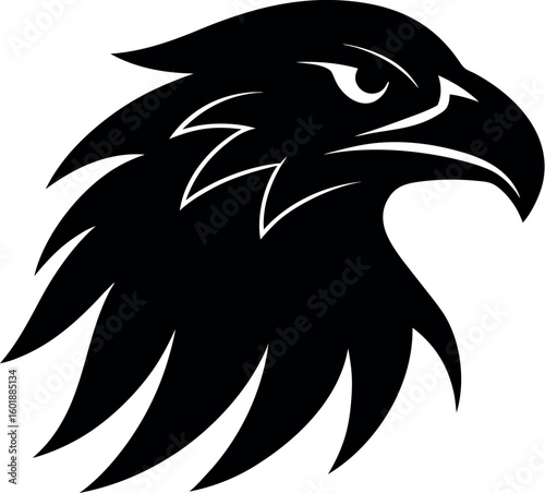 Design a silhouette of an eagle?s head and upper neck in side profile.