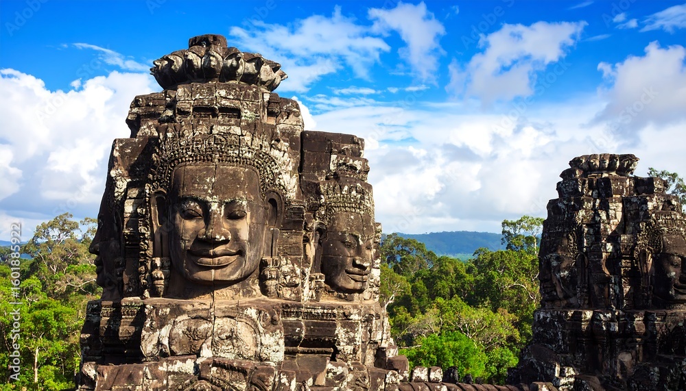 Fototapeta premium Ancient stone faces in jungle setting (1)