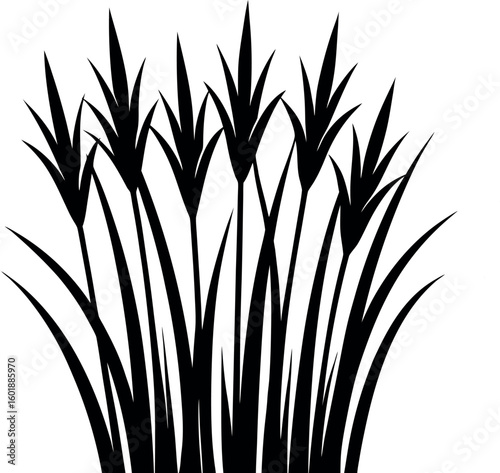 A simple silhouette of a few sparse grass blades, each varying slightly in length and curve.
