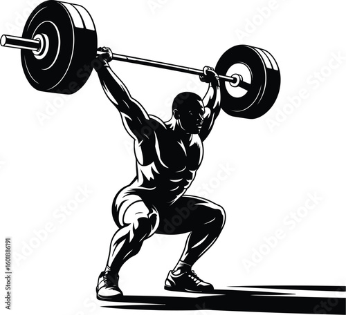 Athletic man lifting heavy barbell weightlifting athlete