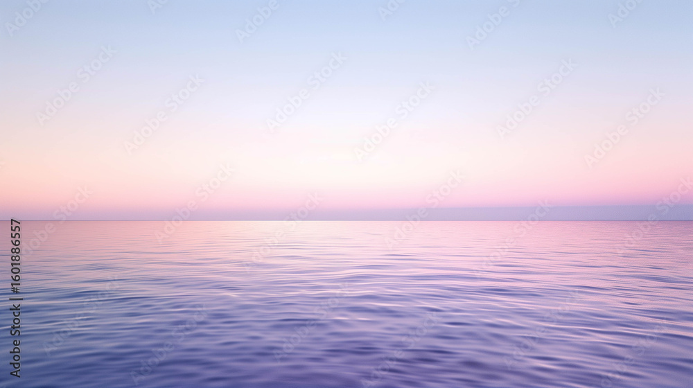 Obraz premium Serene pastel ocean horizon under soft pink and purple sunset light