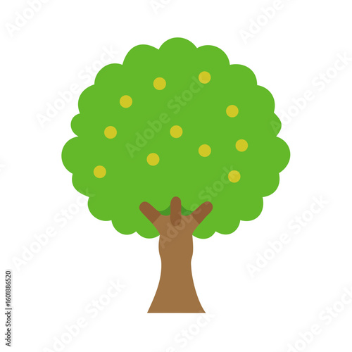 Stylized tree with fruit on black background graphic